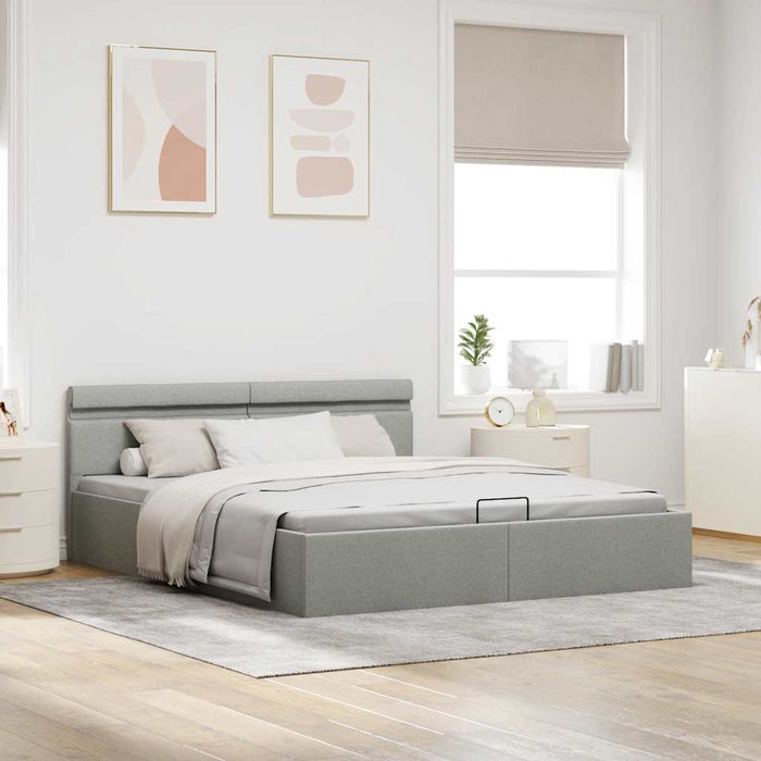 Cadru pat hidraulic cu ladă LED gri deschis 160x200 cm, textil - WALTI WALTI