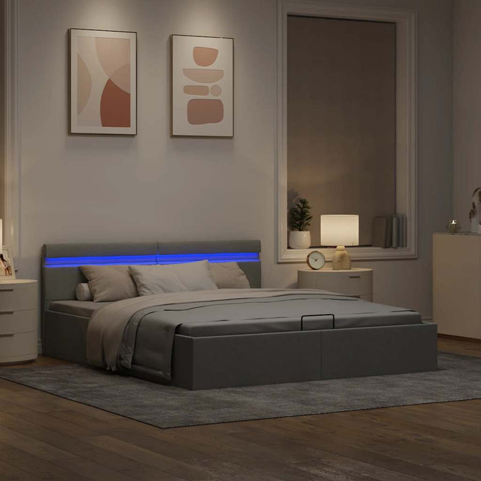 Cadru pat hidraulic cu ladă LED gri deschis 180x200 cm textil - WALTI WALTI
