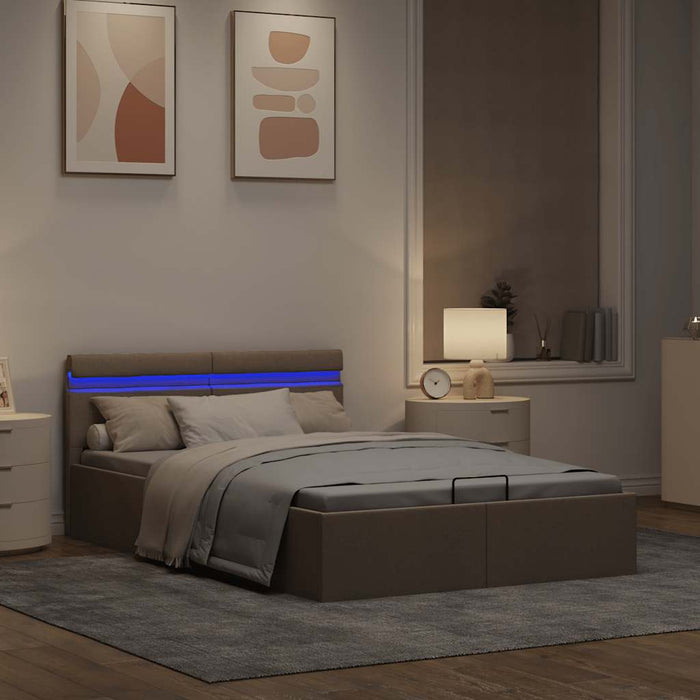 Cadru pat hidraulic cu ladă și LED gri taupe 140x200 cm textil - WALTI WALTI