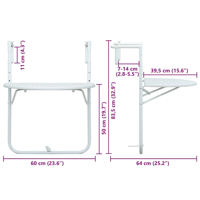 Masă balcon suspendată alb 60x64x83,5 cm plastic aspect ratan - WALTI WALTI