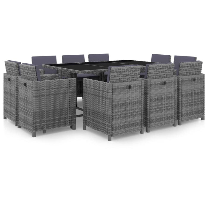 Set mobilier de exterior cu perne, 11 piese, gri, poliratan WALTI