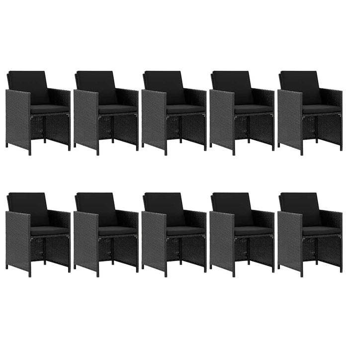 Set mobilier de exterior cu perne, 11 piese, negru, poliratan WALTI