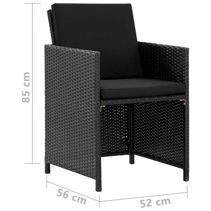 Set mobilier de exterior cu perne, 11 piese, negru, poliratan WALTI