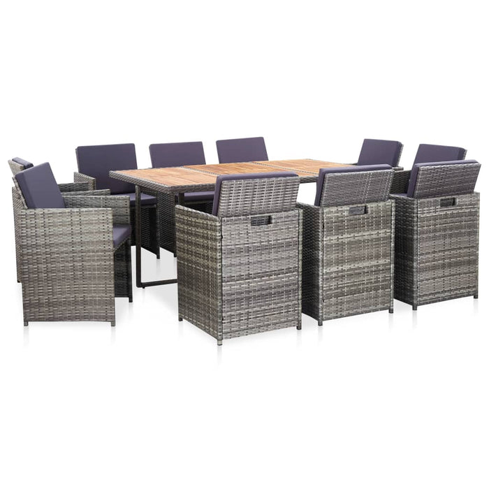 Set mobilier de exterior cu perne, 11 piese, gri, poliratan - WALTI WALTI