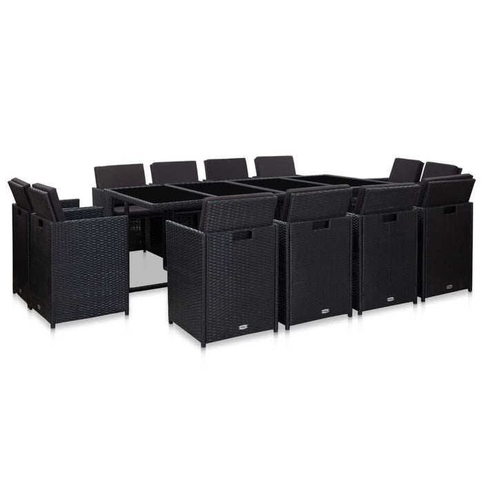 Set mobilier de exterior cu perne, 13 piese, negru, poliratan - WALTI WALTI