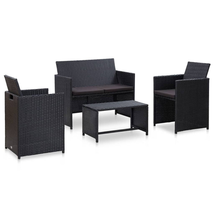 Set mobilier de grădină cu perne, 4 piese, negru, poliratan - WALTI WALTI