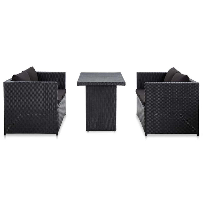 Set mobilier de grădină cu perne, 3 piese, negru, poliratan WALTI