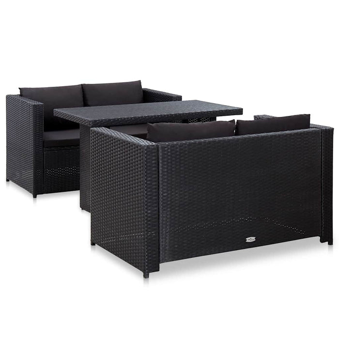 Set mobilier de grădină cu perne, 3 piese, negru, poliratan WALTI