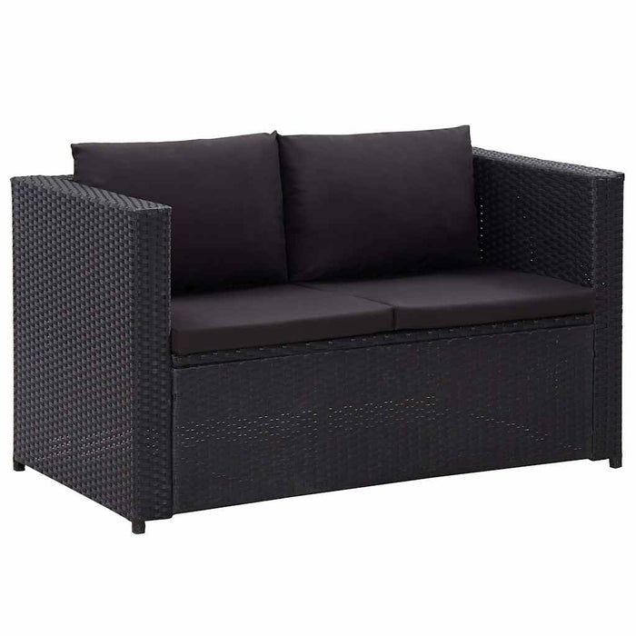 Set mobilier de grădină cu perne, 3 piese, negru, poliratan WALTI