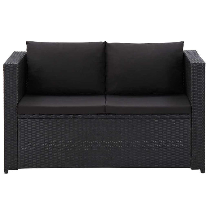 Set mobilier de grădină cu perne, 3 piese, negru, poliratan WALTI