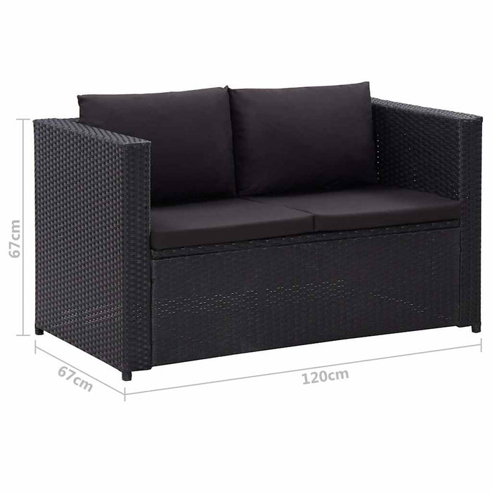 Set mobilier de grădină cu perne, 3 piese, negru, poliratan WALTI