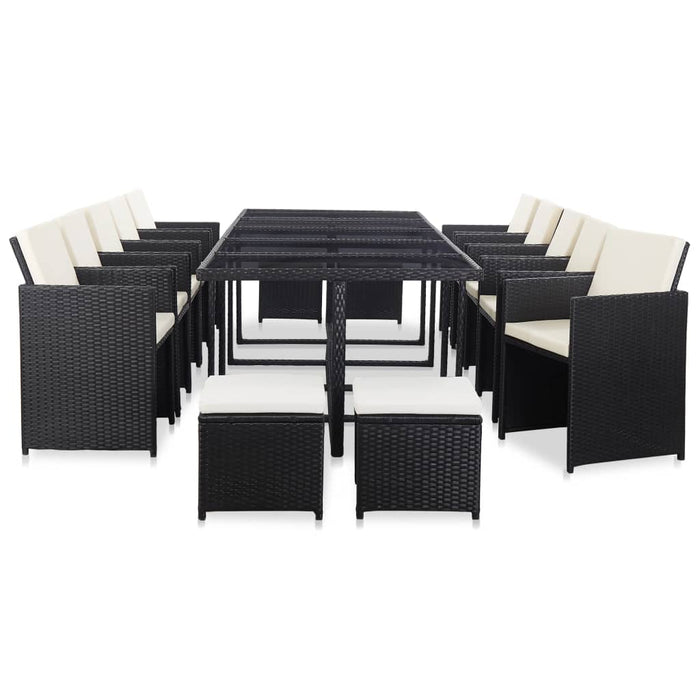 Set mobilier de exterior cu perne, 15 piese, negru, poliratan - WALTI WALTI
