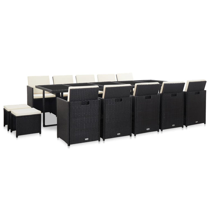 Set mobilier de exterior cu perne, 15 piese, negru, poliratan - WALTI WALTI