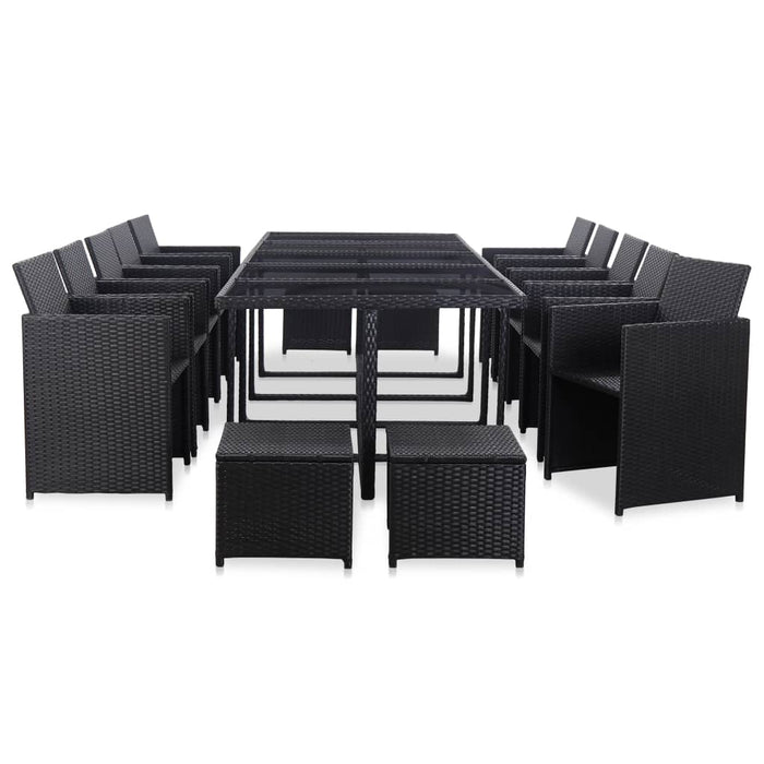 Set mobilier de exterior cu perne, 15 piese, negru, poliratan - WALTI WALTI