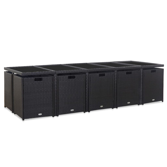 Set mobilier de exterior cu perne, 15 piese, negru, poliratan - WALTI WALTI