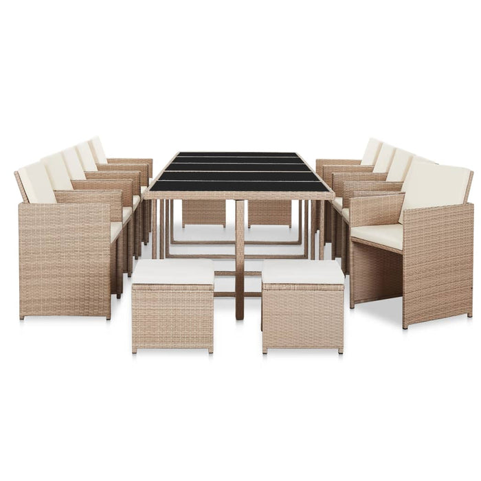 Set mobilier de exterior cu perne, 15 piese, bej, poliratan - WALTI WALTI