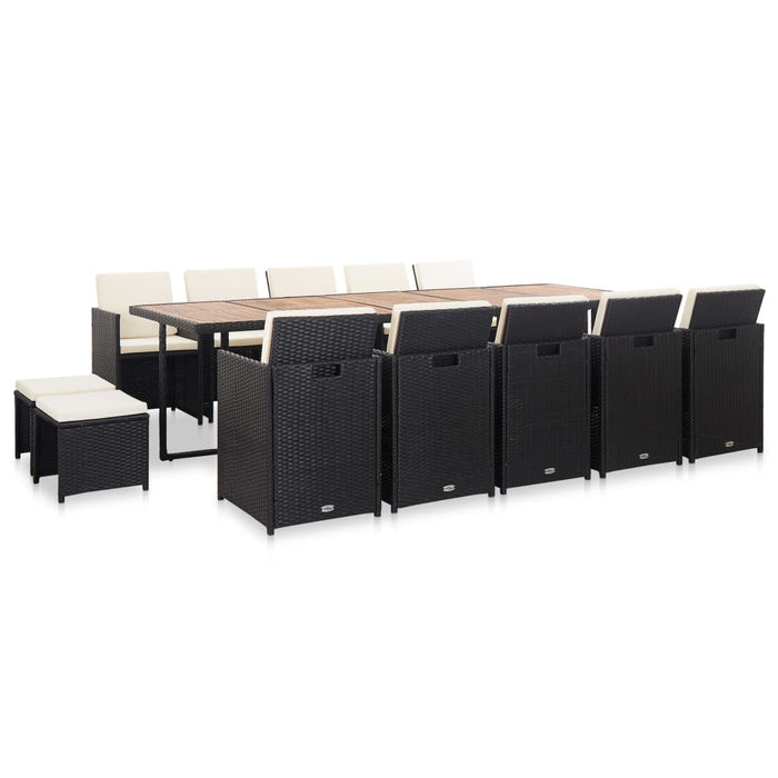 Set mobilier de exterior cu perne, 15 piese, negru, poliratan - WALTI WALTI