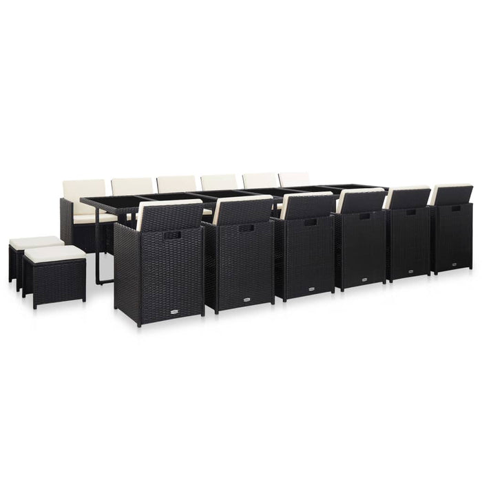 Set mobilier de exterior cu perne, 17 piese, negru, poliratan - WALTI WALTI