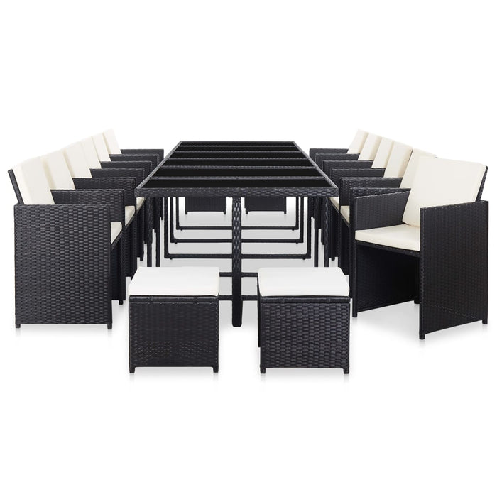Set mobilier de exterior cu perne, 17 piese, negru, poliratan - WALTI WALTI