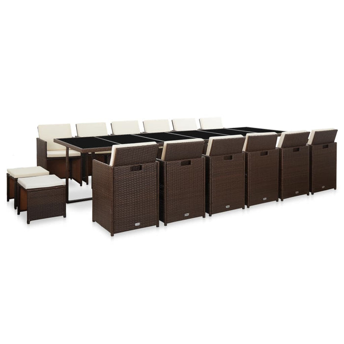 Set mobilier de exterior cu perne, 17 piese, maro, poliratan - WALTI WALTI