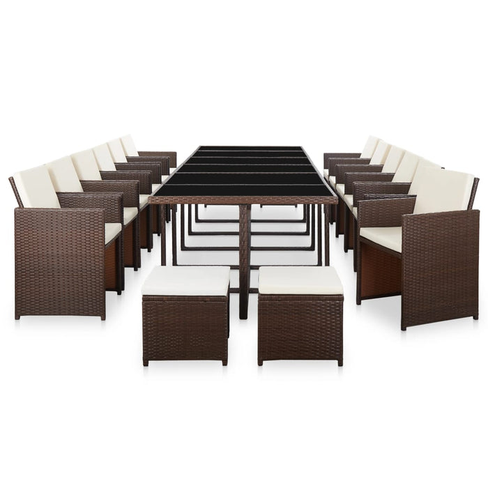 Set mobilier de exterior cu perne, 17 piese, maro, poliratan - WALTI WALTI