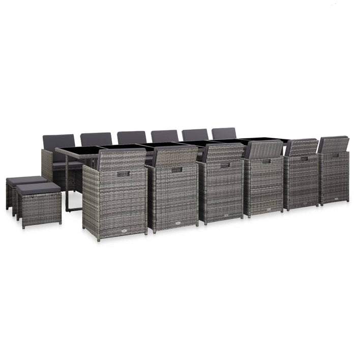 Set mobilier de exterior cu perne, 17 piese, gri, poliratan - WALTI WALTI