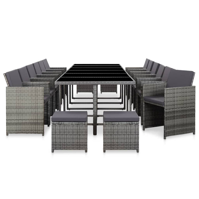Set mobilier de exterior cu perne, 17 piese, gri, poliratan - WALTI WALTI