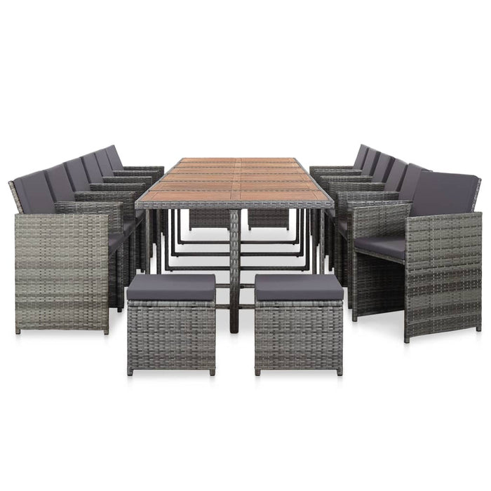 Set mobilier de exterior cu perne, 17 piese, gri, poliratan - WALTI WALTI