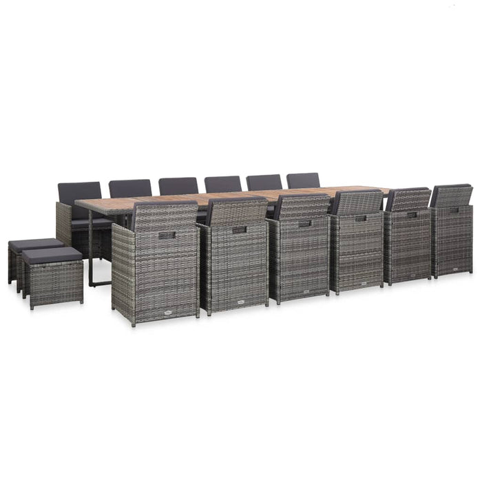 Set mobilier de exterior cu perne, 17 piese, gri, poliratan - WALTI WALTI