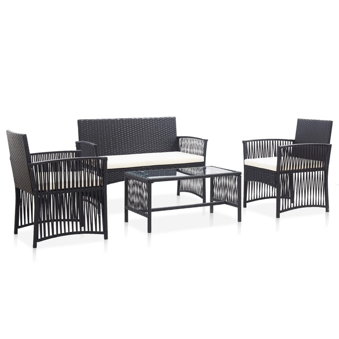 Set mobilier de grădină cu perne, 4 piese, negru, poliratan - WALTI WALTI