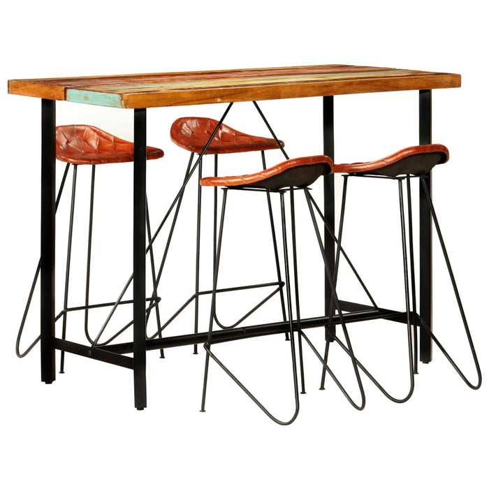 Set mobilier de bar, 5 piese, lemn reciclat și piele naturală - WALTI WALTI
