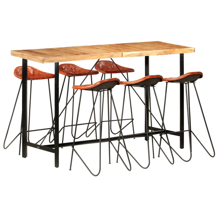 Set mobilier de bar, 7 piese, lemn masiv și piele naturală - WALTI WALTI