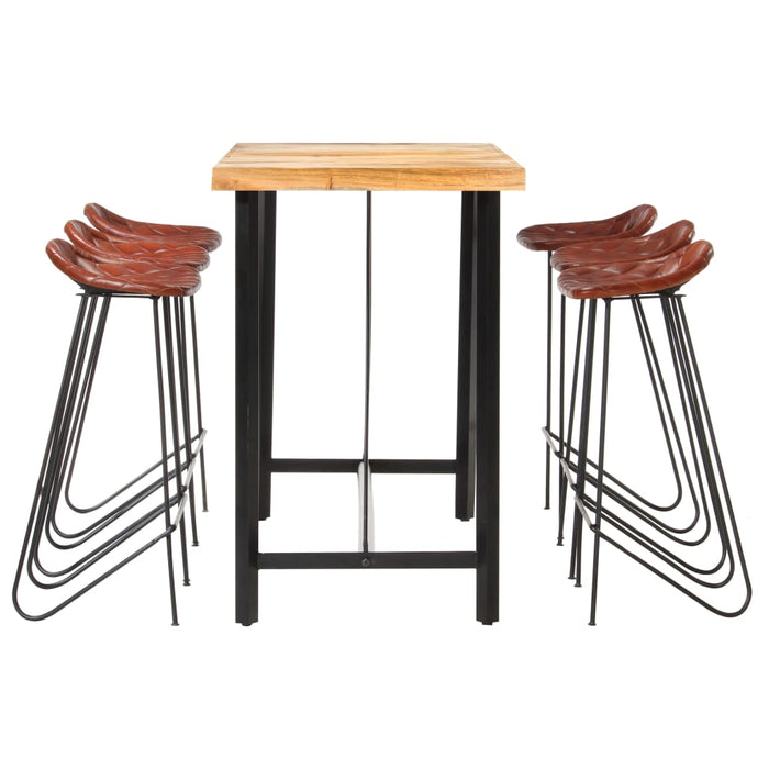 Set mobilier de bar, 7 piese, lemn masiv și piele naturală - WALTI WALTI