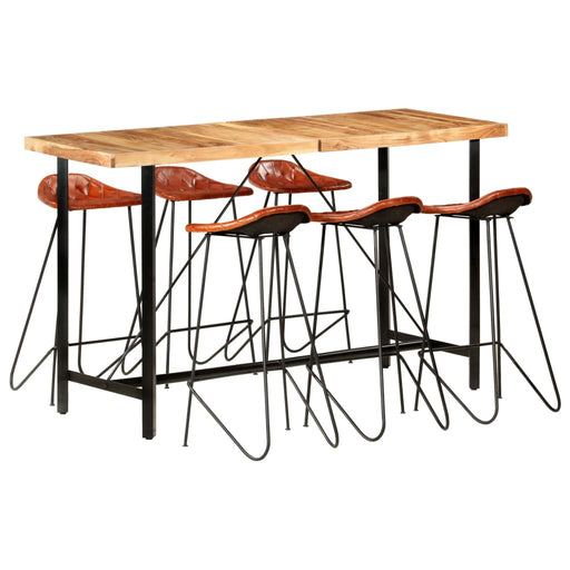 Set mobilier de bar 7 piese lemn masiv acacia & piele naturală - WALTI WALTI
