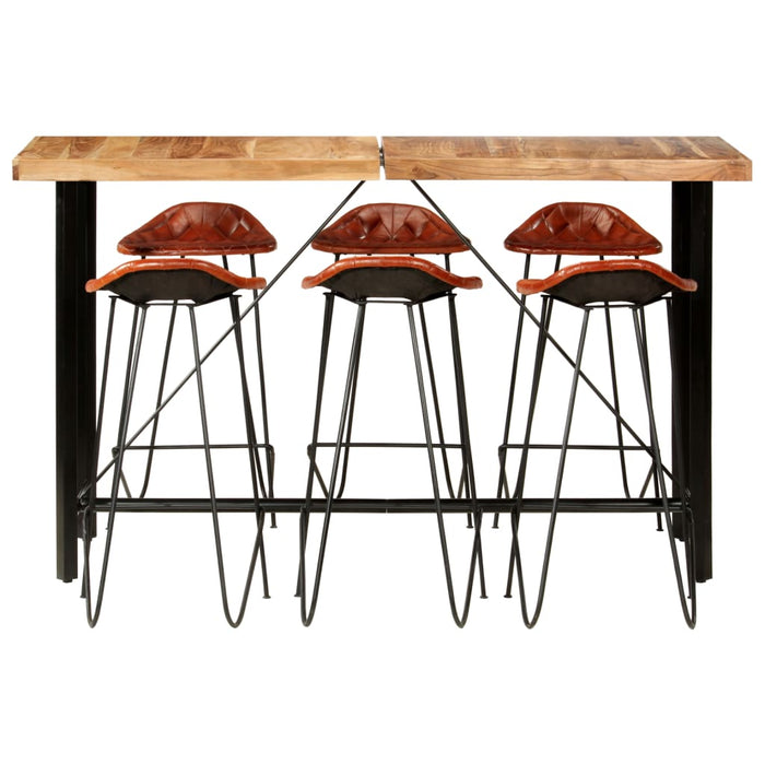 Set mobilier de bar 7 piese lemn masiv acacia & piele naturală - WALTI WALTI