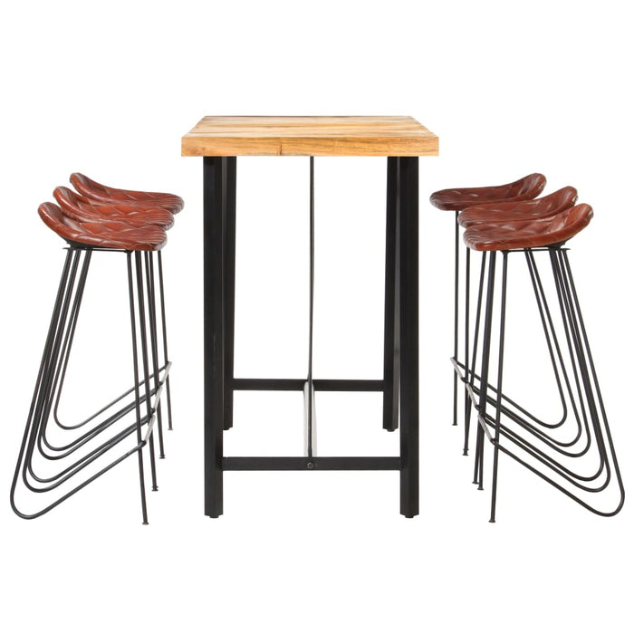 Set mobilier de bar 7 piese lemn masiv acacia & piele naturală - WALTI WALTI