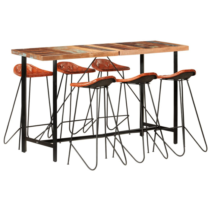 Set mobilier bar 7 piese, lemn masiv reciclat & piele naturală - WALTI WALTI