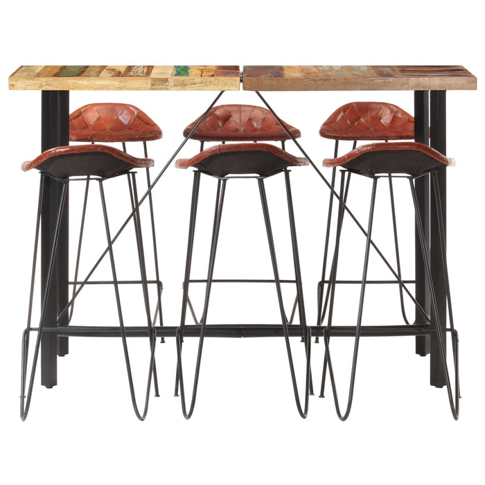 Set mobilier bar 7 piese, lemn masiv reciclat & piele naturală - WALTI WALTI