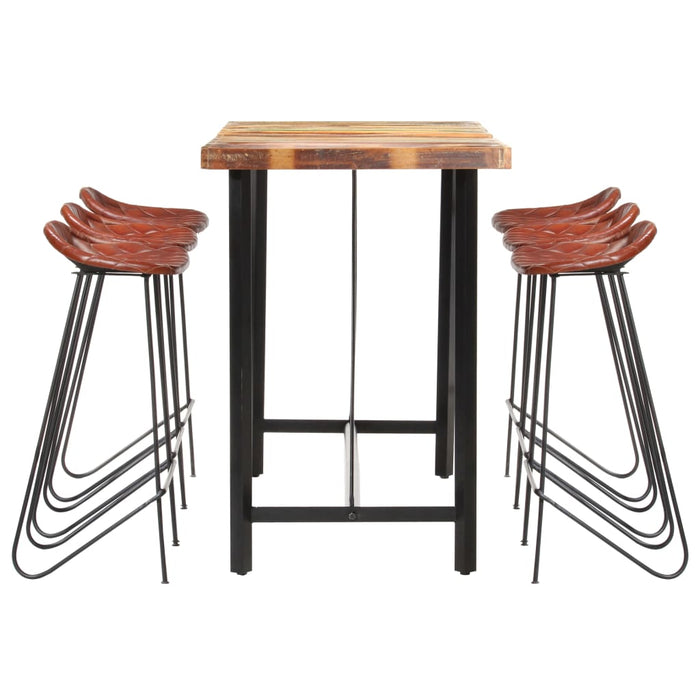 Set mobilier bar 7 piese, lemn masiv reciclat & piele naturală - WALTI WALTI