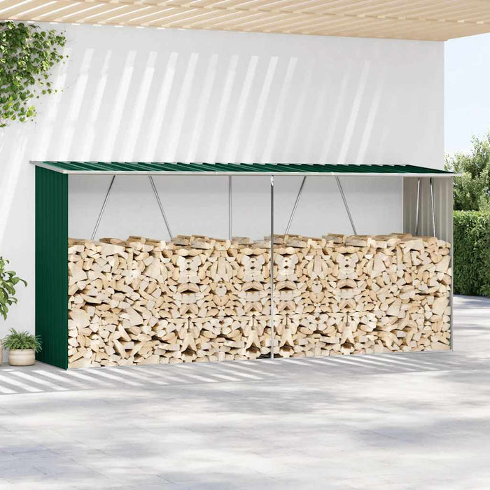 Șopron depozitare lemne, verde, 330x84x152 cm, oțel galvanizat WALTI