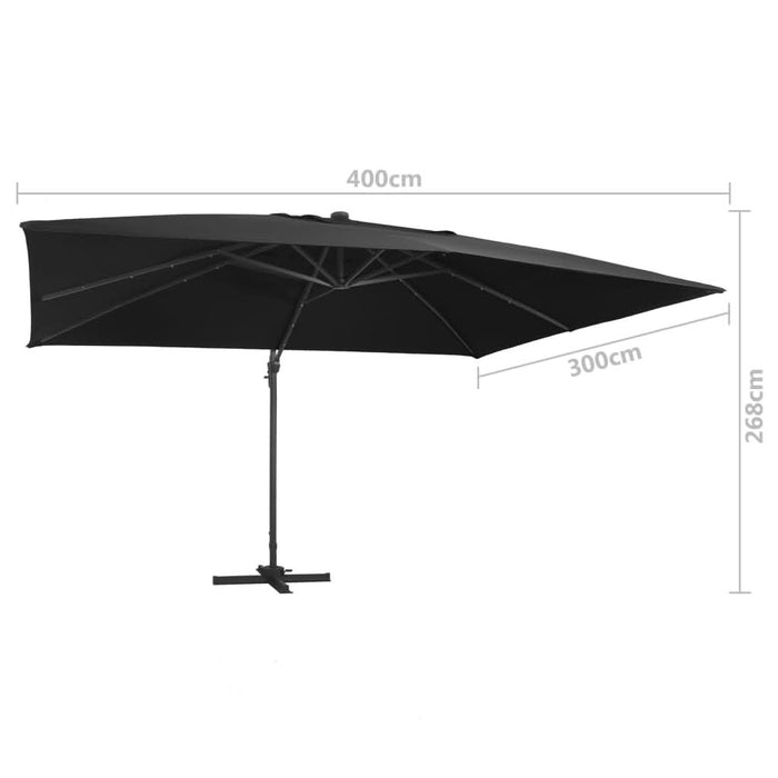 Umbrelă suspendată cu LED și stâlp aluminiu negru 400x300 cm - WALTI WALTI