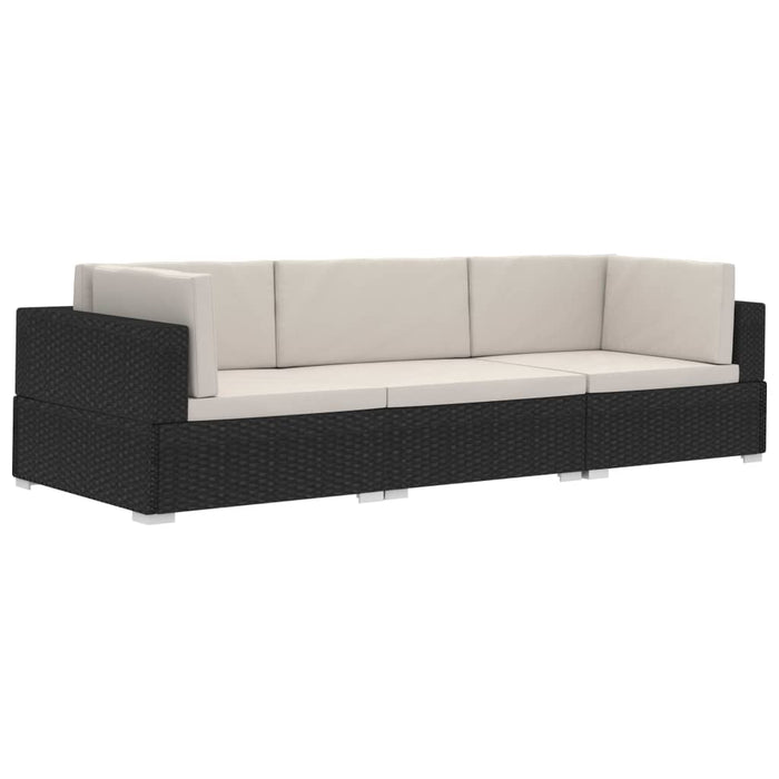Set mobilier de grădină cu perne, 3 piese, negru, poliratan WALTI