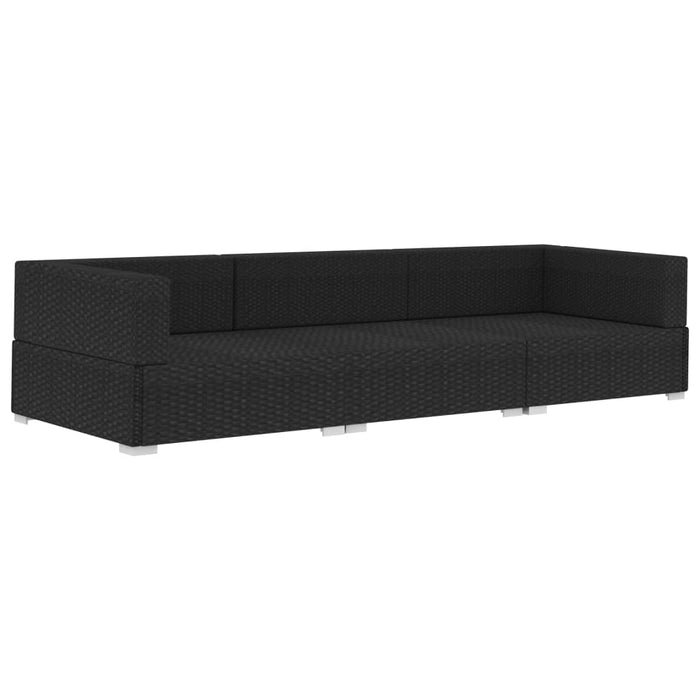 Set mobilier de grădină cu perne, 3 piese, negru, poliratan WALTI