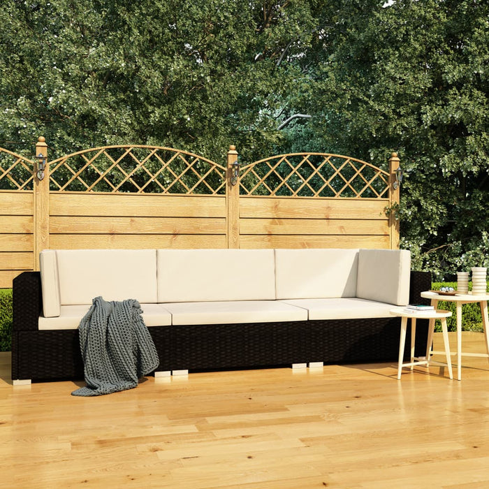 Set mobilier de grădină cu perne, 3 piese, negru, poliratan WALTI