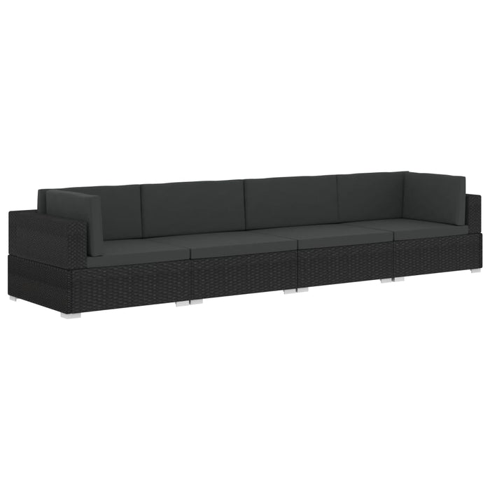 Set mobilier de grădină cu perne, 4 piese, negru, poliratan WALTI