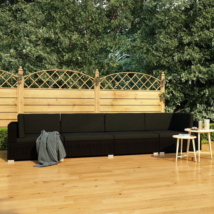 Set mobilier de grădină cu perne, 4 piese, negru, poliratan WALTI