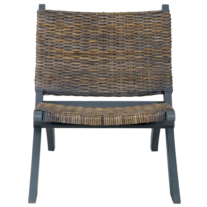 Scaun relaxare, gri & natural, ratan kubu & lemn masiv de mahon - WALTI WALTI