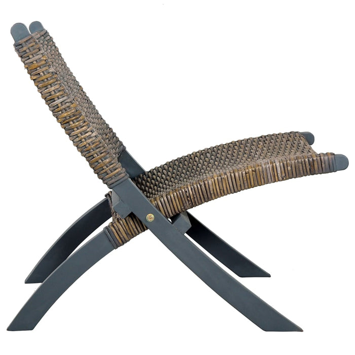 Scaun relaxare, gri & natural, ratan kubu & lemn masiv de mahon - WALTI WALTI
