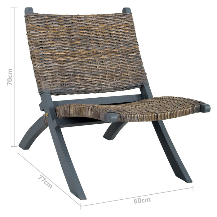 Scaun relaxare, gri & natural, ratan kubu & lemn masiv de mahon - WALTI WALTI