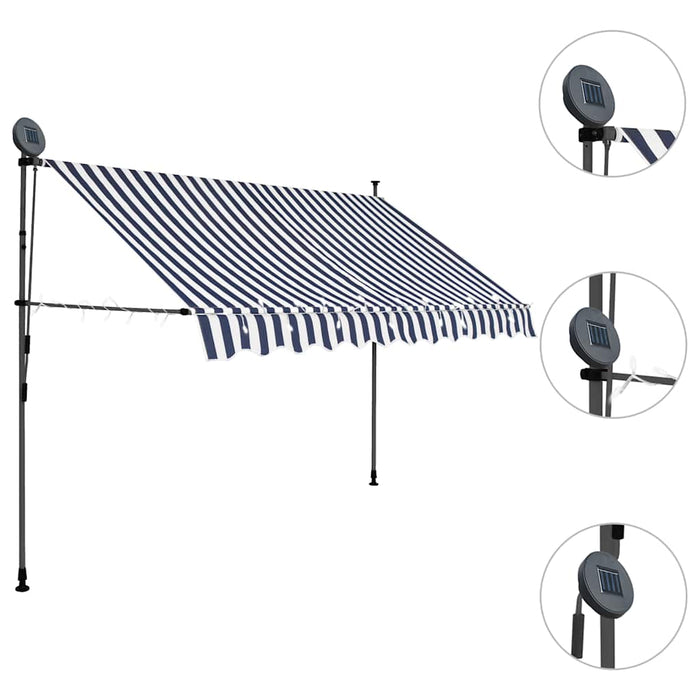 Copertină retractabilă manual cu LED, albastru & alb, 300 cm - WALTI WALTI
